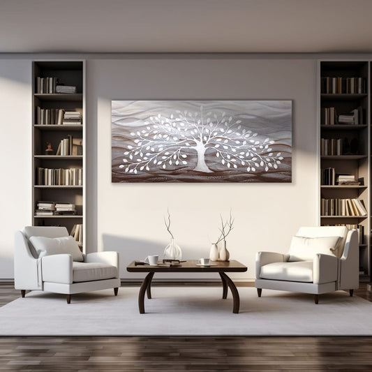 Quadro “Albero della Vita” 150×70 cm Bianco - CASA CHIC