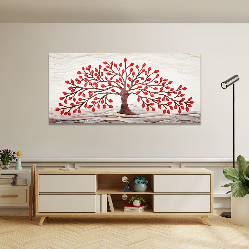 Quadro “Albero della Vita” 150×70 cm Rosso - CASA CHIC