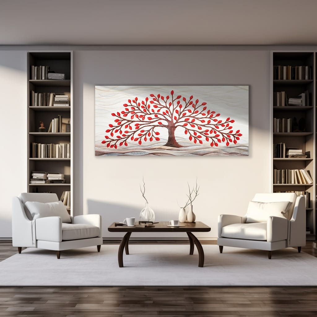 Quadro “Albero della Vita” 150×70 cm Rosso - CASA CHIC