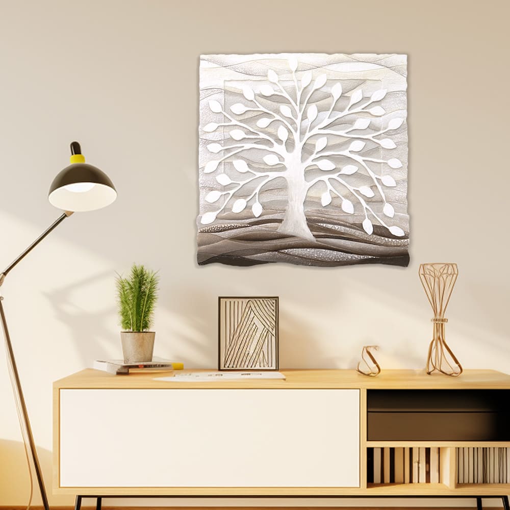 Quadro “Albero della Vita” 50×50 cm Bianco - CASA CHIC