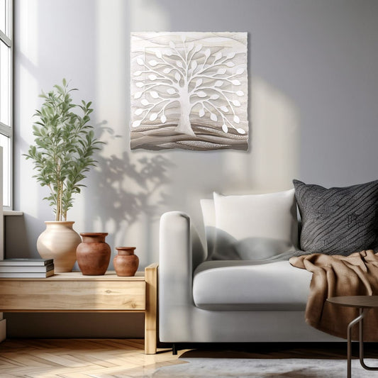 Quadro “Albero della Vita” 50×50 cm Bianco - CASA CHIC