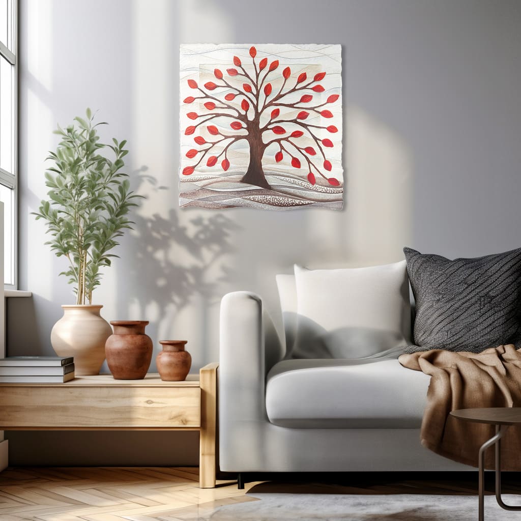 Quadro “Albero della Vita” 50×50 cm Rosso - CASA CHIC