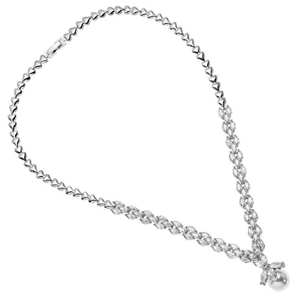 Collana in acciaio con cubic zirconia e perla