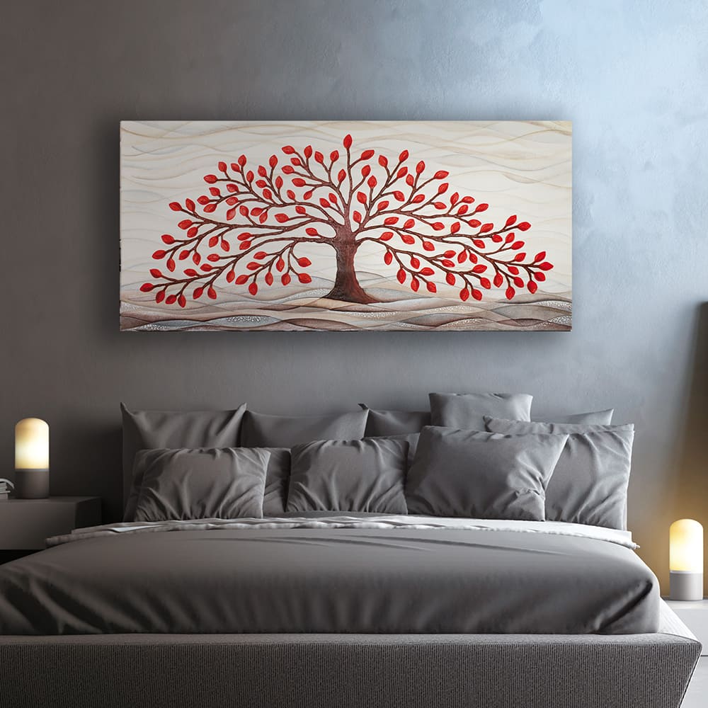 Quadro “Albero della Vita” 150×70 cm Rosso - CASA CHIC